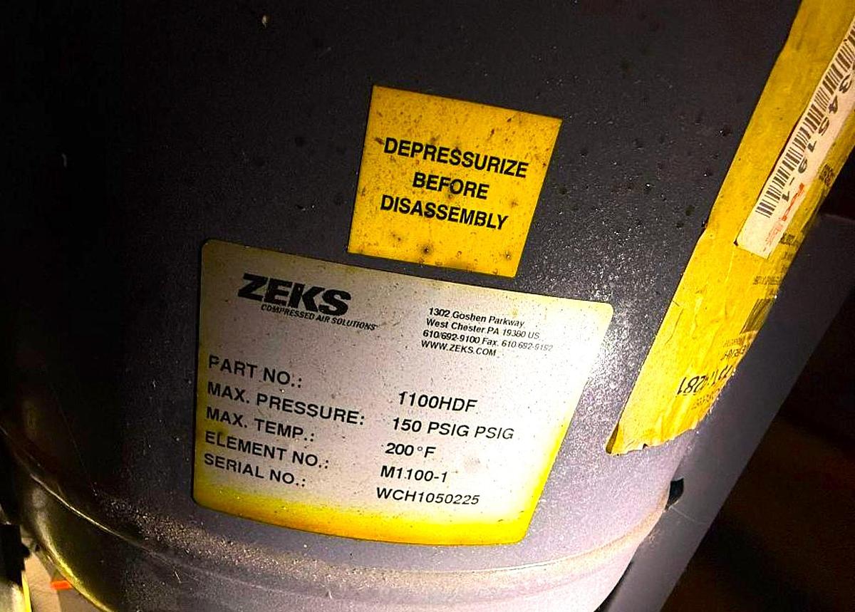 1100 scfm, 150 psig, Zeks #1100HDF, Mist Eliminator, 200°F max Temp. - Image 2