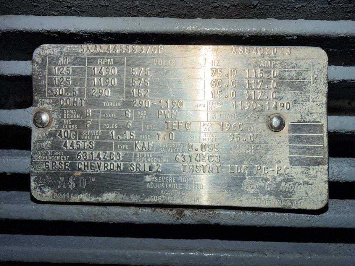 125 HP 1490 RPM General Electric Motors, AC Motor, Frame 445TS, 575 Volts, 3PH - Image 4