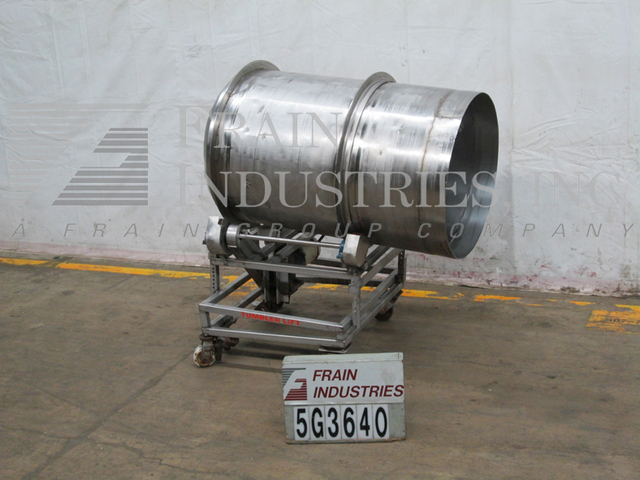 Stainless Steel portable flo-thru tumbler, 32" diameter x 52" long, 28" diameter feed opening, mounted on - Image 1