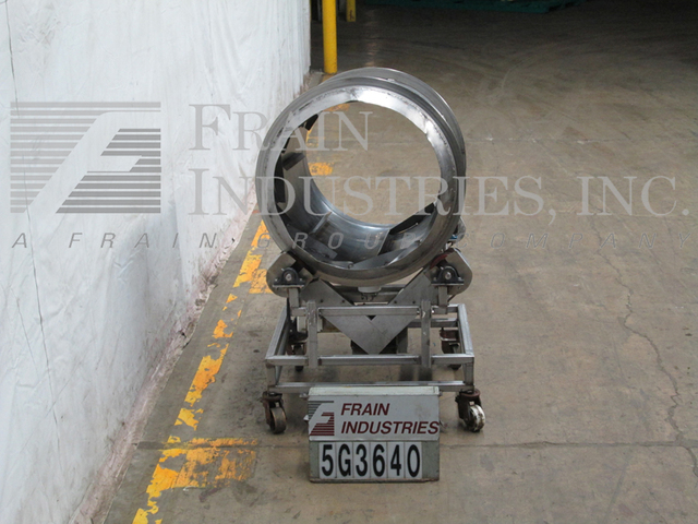Stainless Steel portable flo-thru tumbler, 32" diameter x 52" long, 28" diameter feed opening, mounted on - Image 4