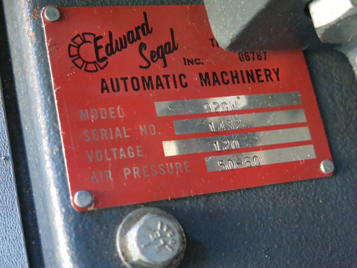 Model 92GW Edward Segal, grommet machine, 1/2 HP, electric foot switch actuation - Image 5