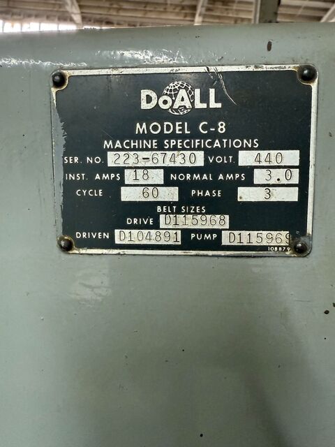 12" x 12" DoAll #C-8, horizontal band saw, 160" x 1" blade, 65-250 FPM - Image 2