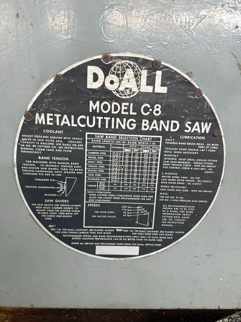 12" x 12" DoAll #C-8, horizontal band saw, 160" x 1" blade, 65-250 FPM - Image 3
