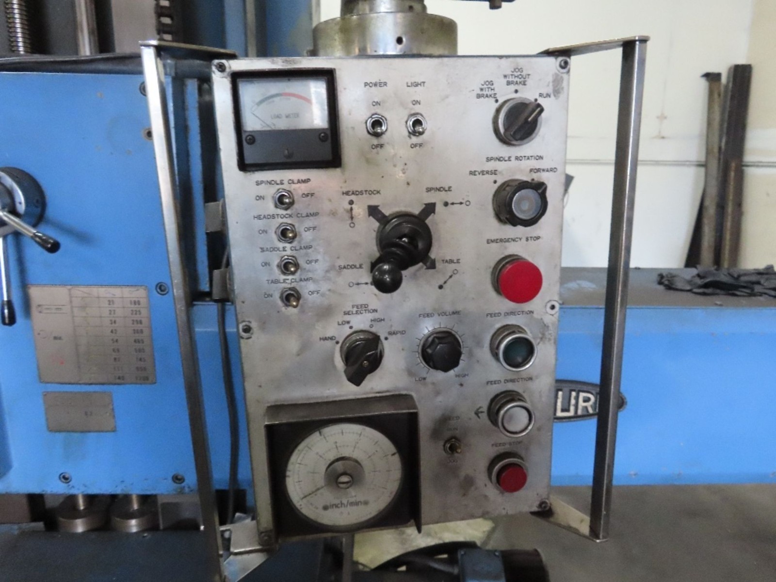 4" Nomura #B-100BT-2SP, horizontal boring mill, 39" X, 53" Y, 20 HP, 1200 RPM, 78.7"x48"tbl., 26.5"spdl table - Image 5