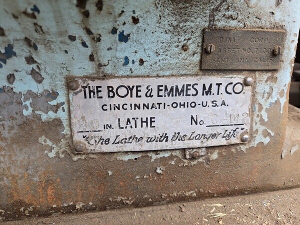 20" x 120" Boye & Emmes MT Co., vintage lathe - Image 3