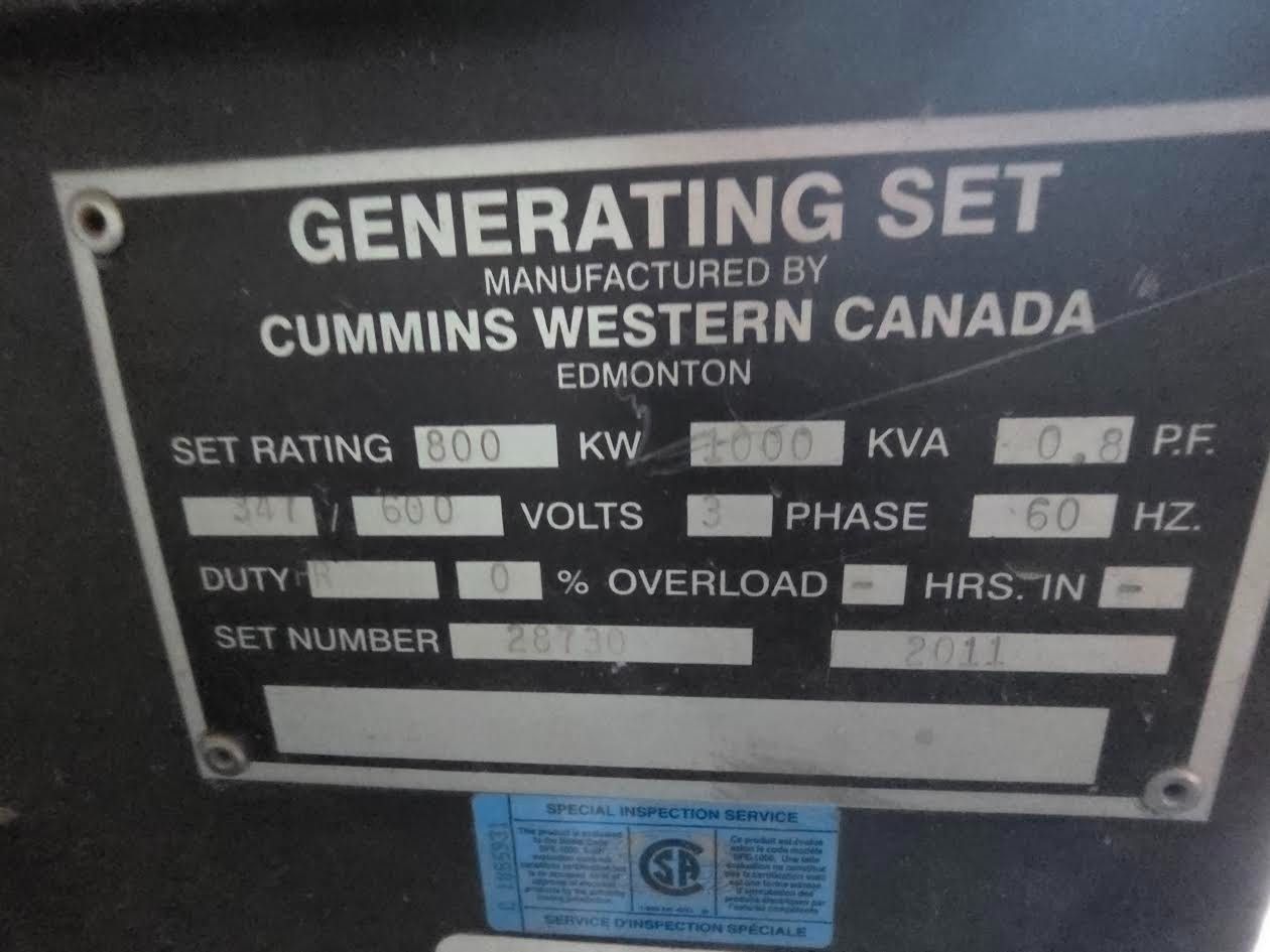 800 KW Cummins, diesel generator set, 347/600 Volts, 3-phase, 1220 HP @ 1800 RPM, QSK23-G7 NR2 engine, 2008 - Image 4