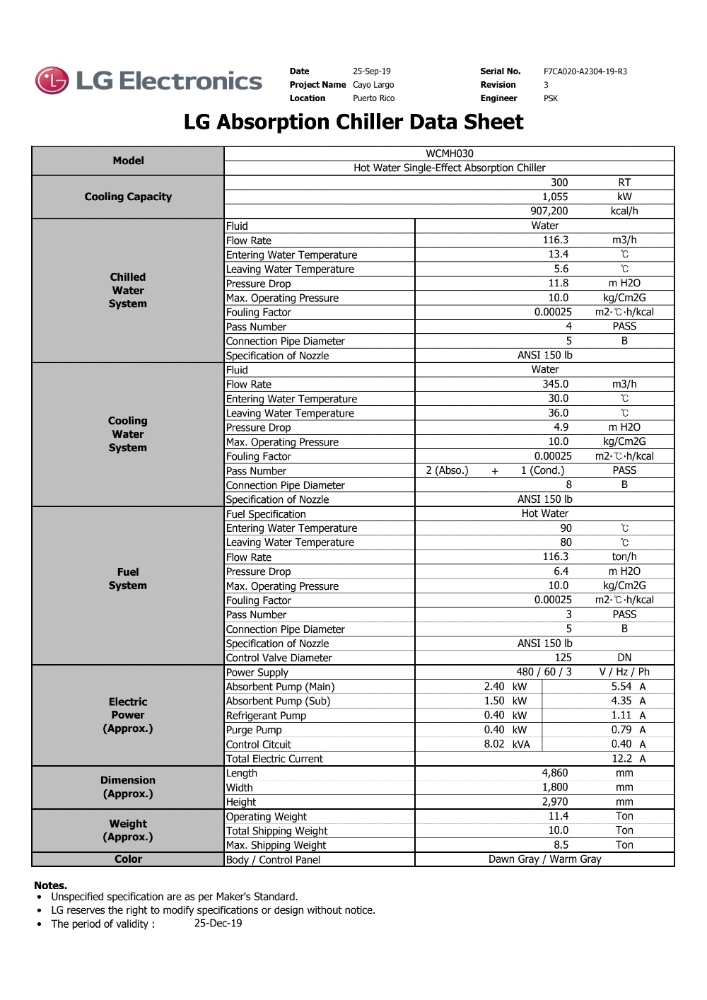 300 Ton, LG #WCMH030, hot water driven absorbtion chiller, 2020, new - Image 5