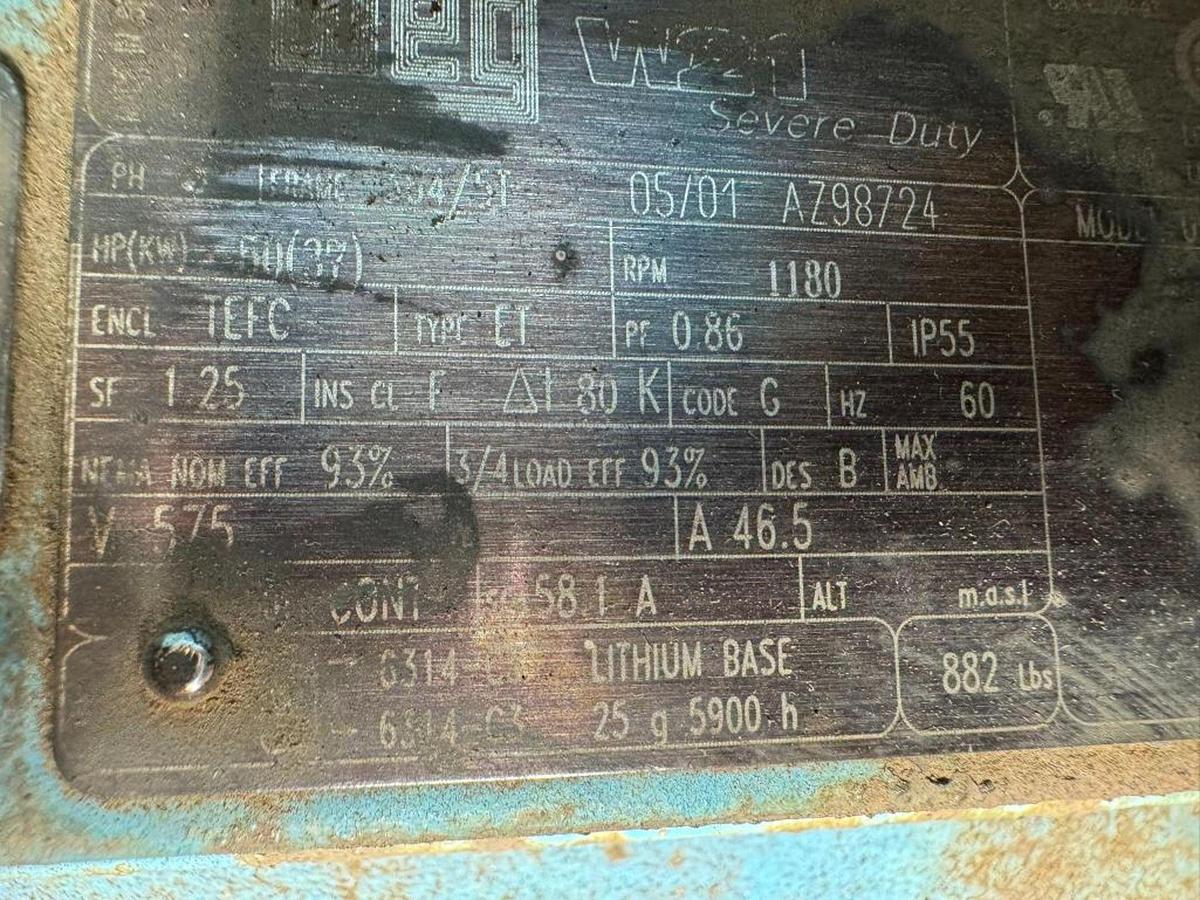 5283 GPM @ 394' TDH, Pioneer #P8C00F, Centrifugal Trash Pump w/ Motor, 50 HP, 1180 RPM, 575 Volt, 46.5 amps - Image 7