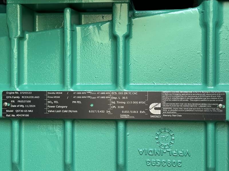 1000 KW Cummins #DQFAD, diesel generator set, 277/480 Volts, QST30-G5 NR2 engine, EPA Tier 2, sound - Image 5