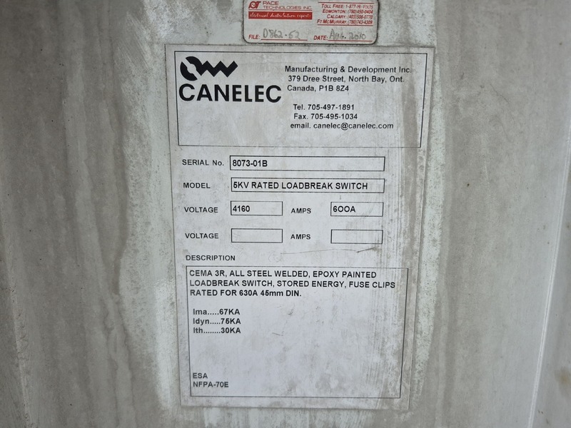 600 Amp. Canelec, 4160 Volt Metal-Enclosed Switchgear Unit, 5 KV Loadbreak Switch, 2010 - Image 2
