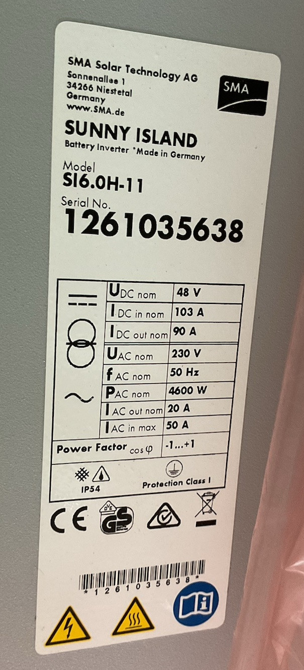 SMA Solar Technology AG #SI6.0H-11, Sunny Island Battery Inverter, 4.6 kW, 48 VDC, 230 VAC - Image 2