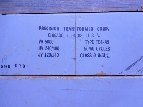 5 KVA 240/480 Primary, 120/240 Secondary, Precision, 1 Phase Class B Transformer - Image 8