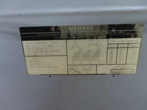 30 KVA 480 Primary, 208Y/120 Secondary, Siemens, 3 Phase Transformer 3F3Y030-B - Image 6
