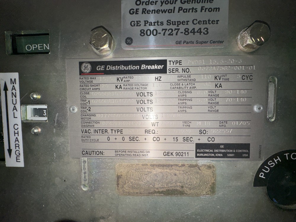 1200 Amps, General Electric Substation Breaker 15.5 KV - Image 4