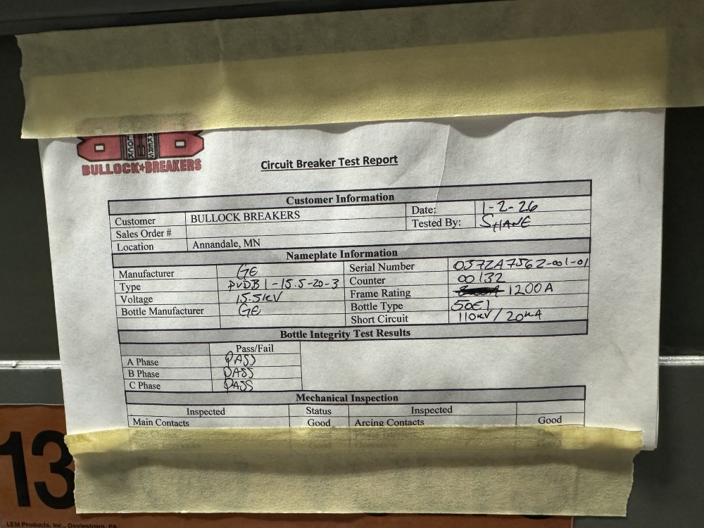 1200 Amps, General Electric Substation Breaker 15.5 KV - Image 7