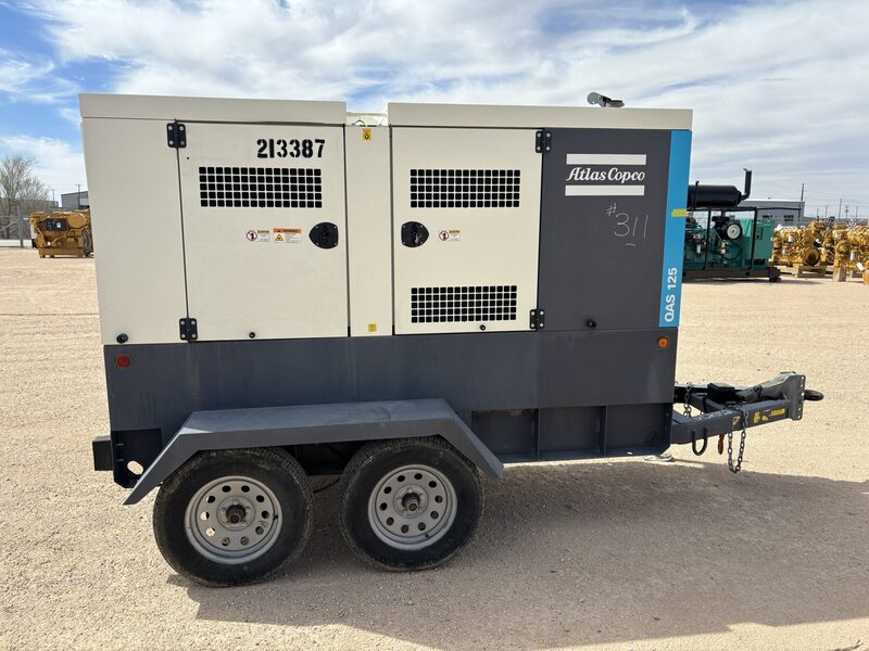 100 KW Atlas Copco #QAS 125, portable diesel generator set, multi-volt, 3-phase, John Deere 4045HFG06A diesel - Image 1