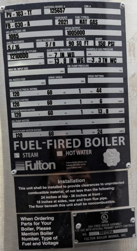 30 HP 150 PSI Fulton Classic #FB-030-A, Vertical Tubeless Steam Boiler, Natural gas, 1005000 BTUH, 1085 PPH - Image 3