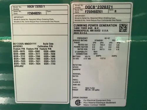750 KW Cummins #DQCB, diesel generator set, 277/480 Volts, 1220 HP @ 1800 RPM, QSK23-G7 engine, EPA Tier 2 - Image 5