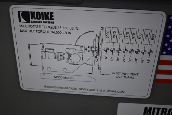3000 lb. Koike Aronson #MD-30, welding positioner, 6" COG, powered gear tilt, new - Image 5