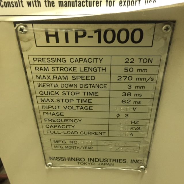 22 Ton, Nisshinbo #MAP-1000, CNC turret punch, 39.375" x 49.6"workpiece, 1998 - Image 3
