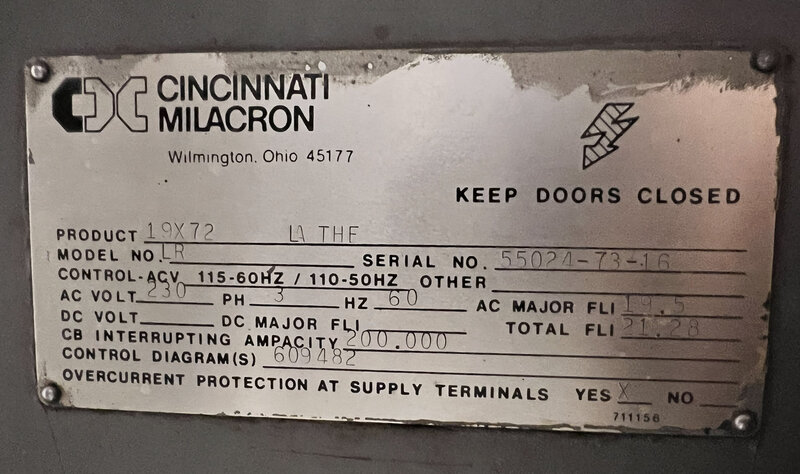 19" x 72" Cincinnati Milacron #LR, engine lathe, 230 V., 3-phase - Image 3