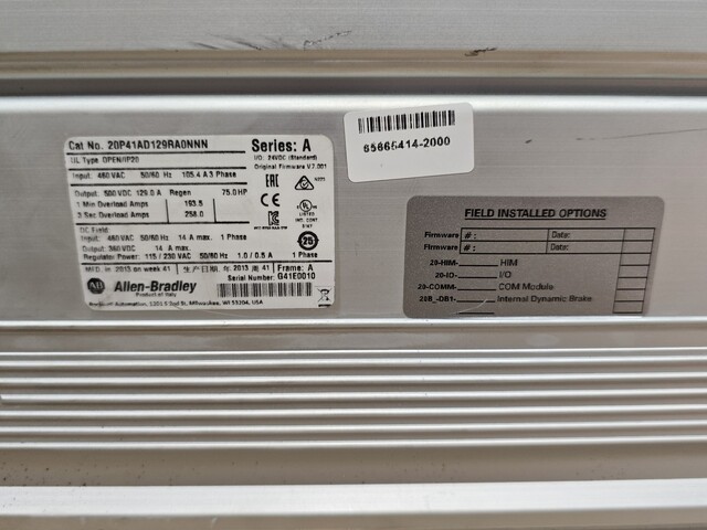 Allen-Bradley #20P41AD129RA0NNN, PowerFlex DC Drive, 129 Amp. 480 VAC, 3Ph, 75 HP, IP20 - Image 8