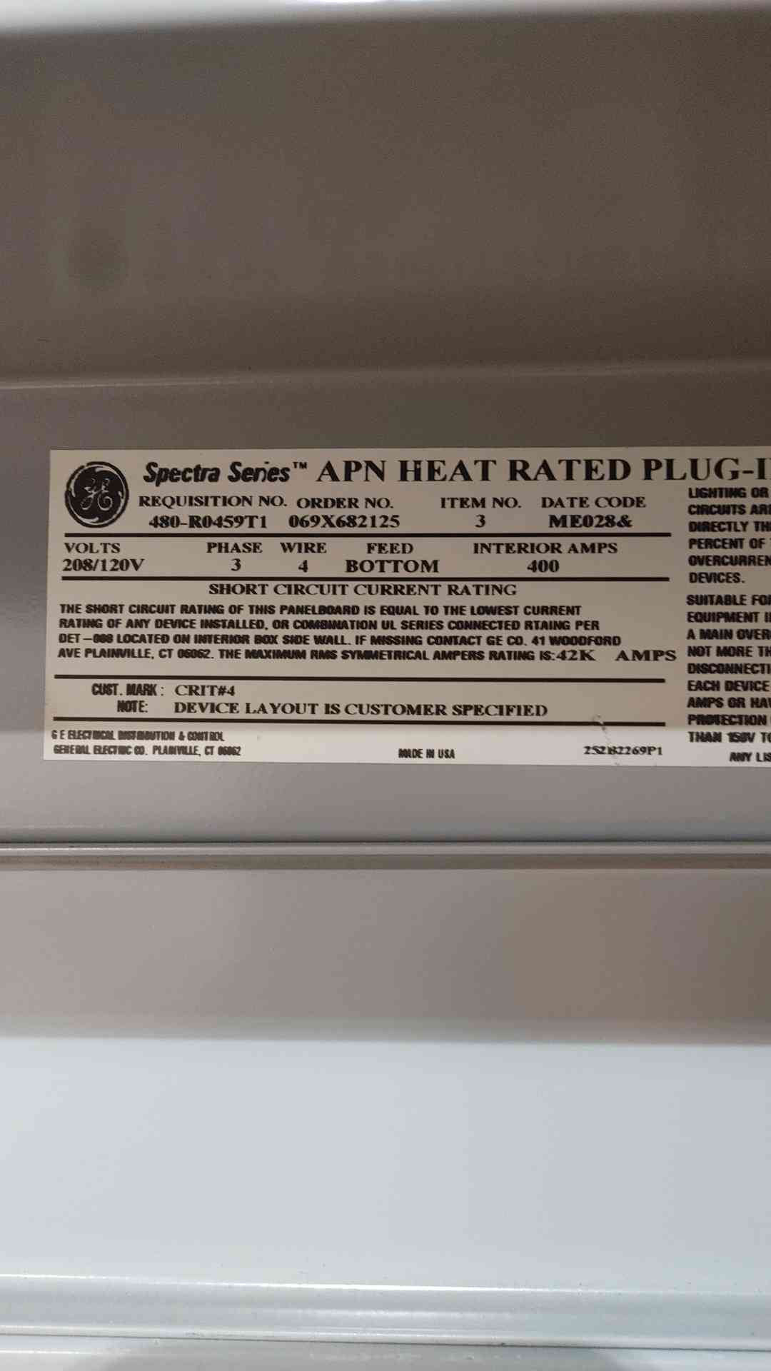 400 Amp. General Electric Spectra Series, Panelboard, 208/120 Volts, 3PH, 4W, 12 Breakers - Image 8