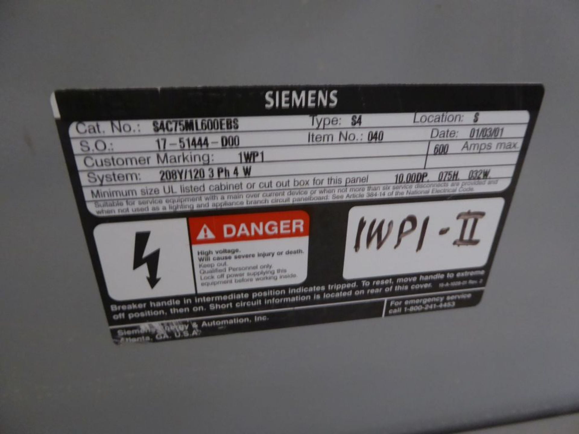 600 Amp. Siemens #S4C9, Panelboards, LOT of 3 w/ Circuit Breakers - Image 7
