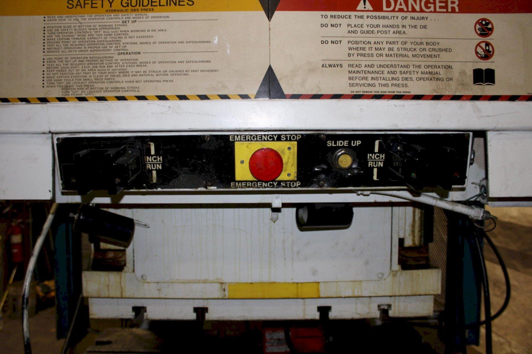 175 Ton, Cincinnati #OBS-175, hydraulic press, 10" stroke, 22" daylight, 50" x30" bed, foot pedal - Image 5