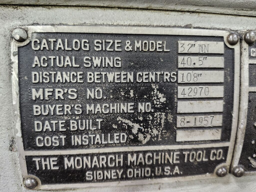 405" x 108" Monarch #32NN, lathe, steady rests, chuck, 1957 - Image 6