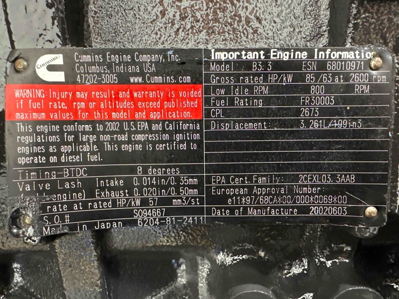 85 HP Cummins #B3.3T, Engine, 2002 - Image 3