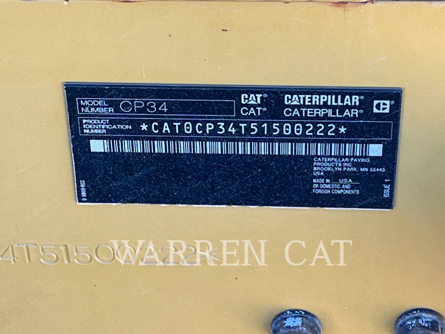 Caterpillar CP34, Vibratory Single Drum Pad, 1537 hours, S/N: 51500222, 2016 - Image 5