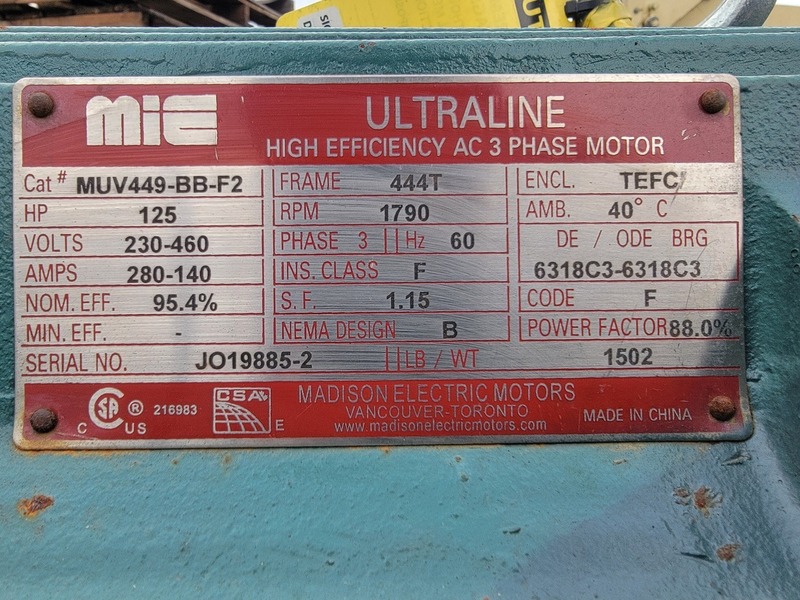 125 HP, 1780 RPM, Sew-Eurodrive #PHF082-MC3RLSF06, Gear Reducer w/ Madison Electric Motor MUV449-BB-F2, Ratio - Image 2