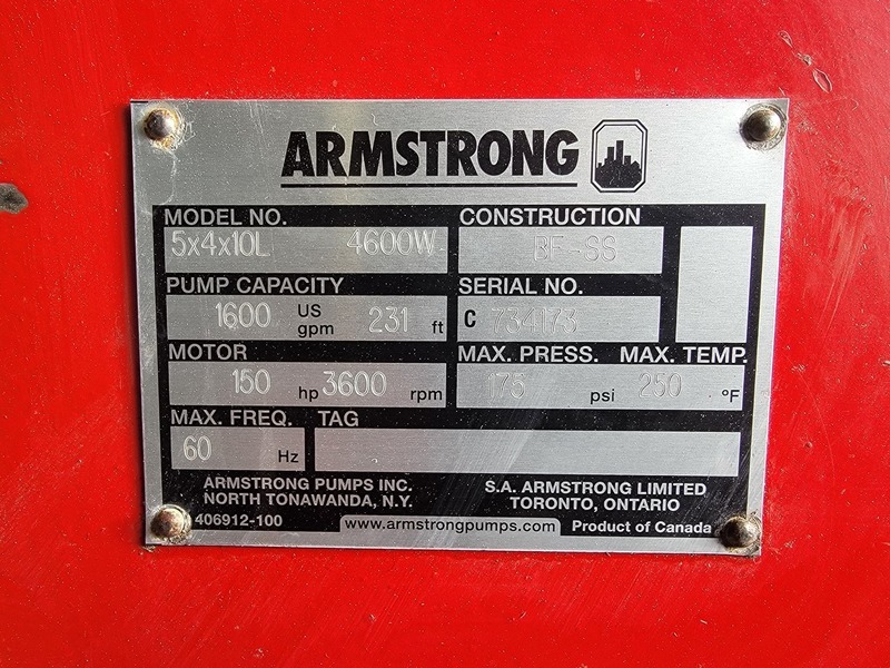 Armstrong #5x4x10L-4600W, Horizontal Split-Case Pump, 1600 GPM @ 231' TDH, 175 psi, 150 HP, 3600 RPM - Image 2