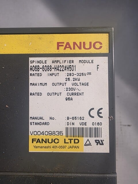 Fanuc #A06B-6088-H422#H501, Spindle Amplifier Module, 25.2 kW, 283-325 VDC Input, 230 VAC Output - Image 2