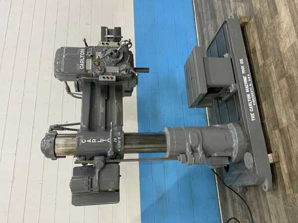 4' -9" Carlton #0A, radial arm drill, 53" x 31" base area, power elevation, coolant, box table, 5 HP - Image 2