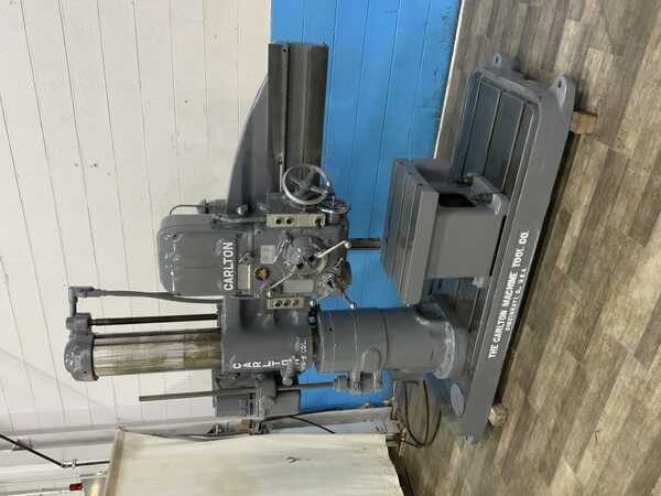 4' -9" Carlton #0A, radial arm drill, 53" x 31" base area, power elevation, coolant, box table, 5 HP - Image 9