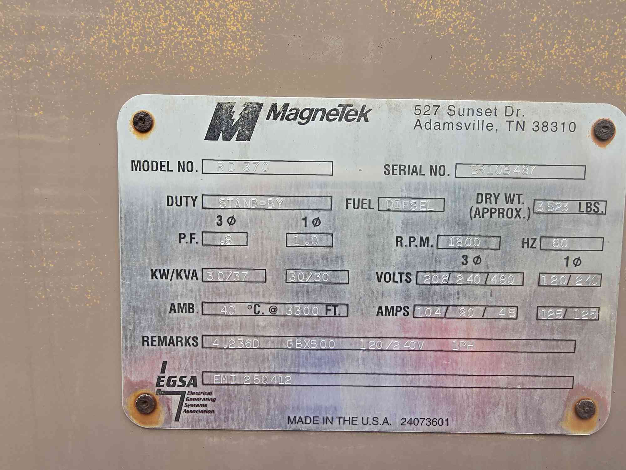 30 KW Magnetek Perkins #RD370, Diesel Generator, 1 & 3PH, 1115 Hrs, 1998 - Image 9