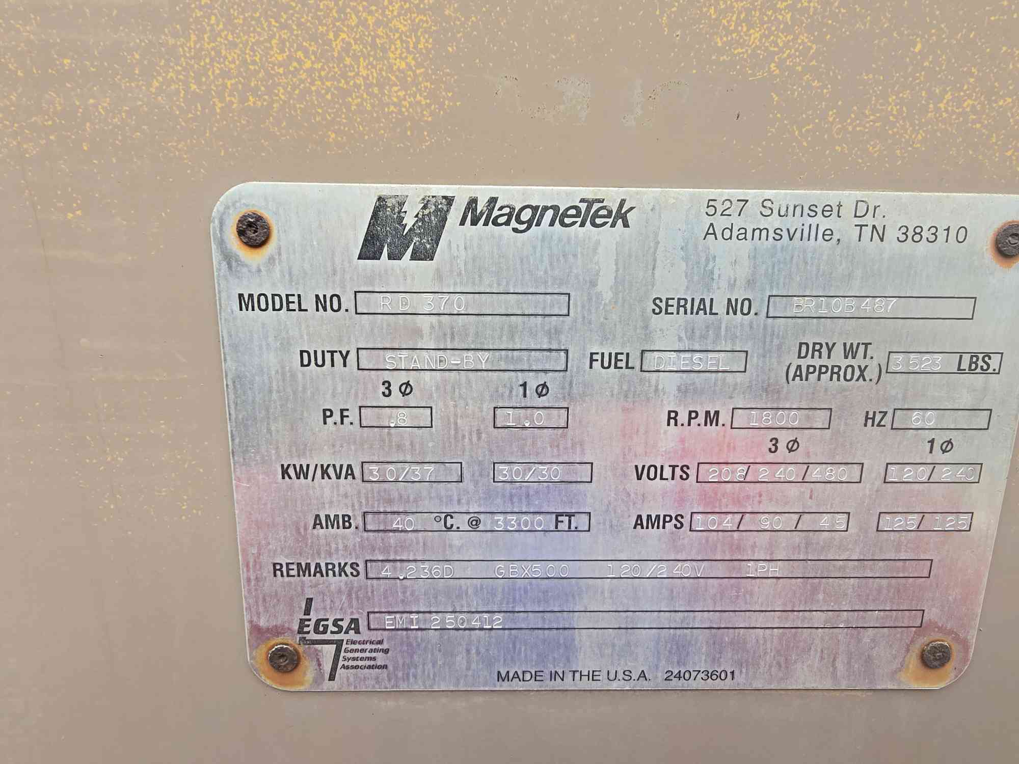 30 KW Magnetek Perkins #RD370, Diesel Generator, 1 & 3PH, 1115 Hrs, 1998 - Image 10