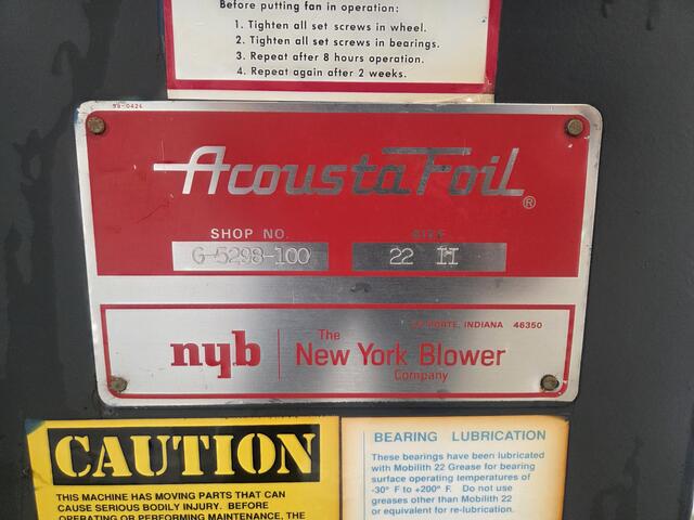 New York Blower #Acoustafoil fan with discharge damper, size 22 II, new surplus - Image 8