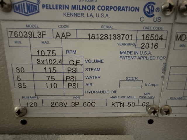150 Lb. Milnor #76039L3F, Pulseflow CBW, 6-Module, 30/115 psi Steam, 5/75 psi Water, 85/110 psi Air, 208 V - Image 5