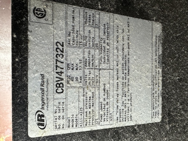 53 cfm, 125 psi, Ingersoll-Rand #R11I-A125, Air Compressor, 15 HP, 125 psi - Image 5