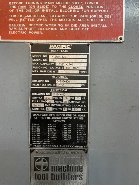 150 Ton, Pacific #K150-17.5, hydraulic, 16' overall - Image 4
