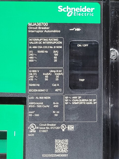 700 Amps, Square D #MJA36700, PowerPact I-Line Circuit Breaker, 3P, 600 Volts, unused - Image 4