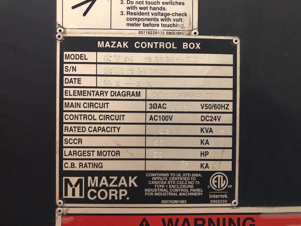 Mazak #QTN-400-II, 2-Axis CNC Lathe, 12.13" X, 42.13" Z, 33.2" swing, 40" between centers, 15" chuck, 50 HP - Image 10
