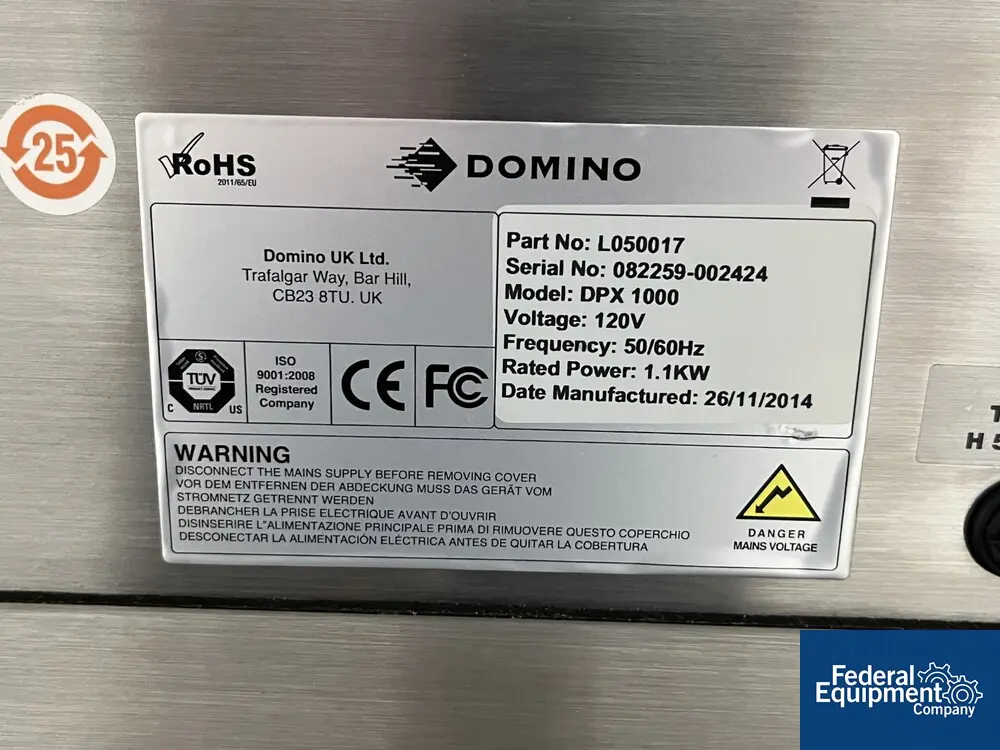 Domino #DPX1000, Fume Extraction System, 200-500 codes/hr, 2014 - Image 2