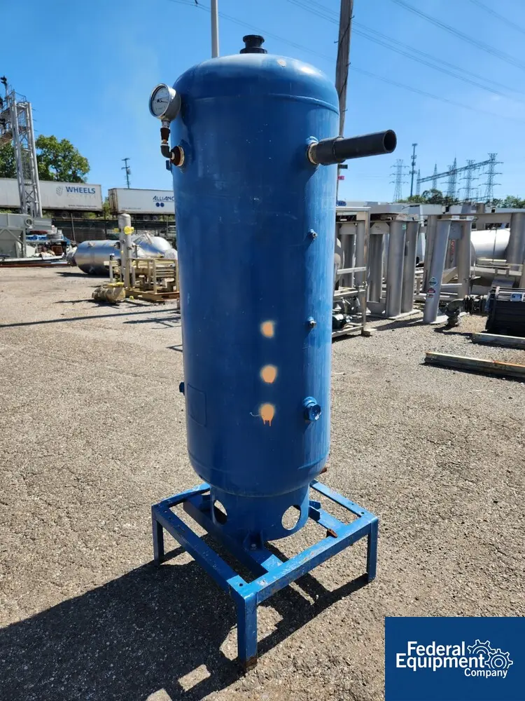 120 gallon Roy B. Hanson, Compressed Air Tank, Carbon Steel, 24" diameter x 50" straight side, stand, 1989 - Image 3