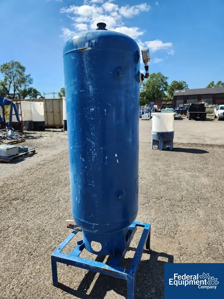 120 gallon Roy B. Hanson, Compressed Air Tank, Carbon Steel, 24" diameter x 50" straight side, stand, 1989 - Image 4