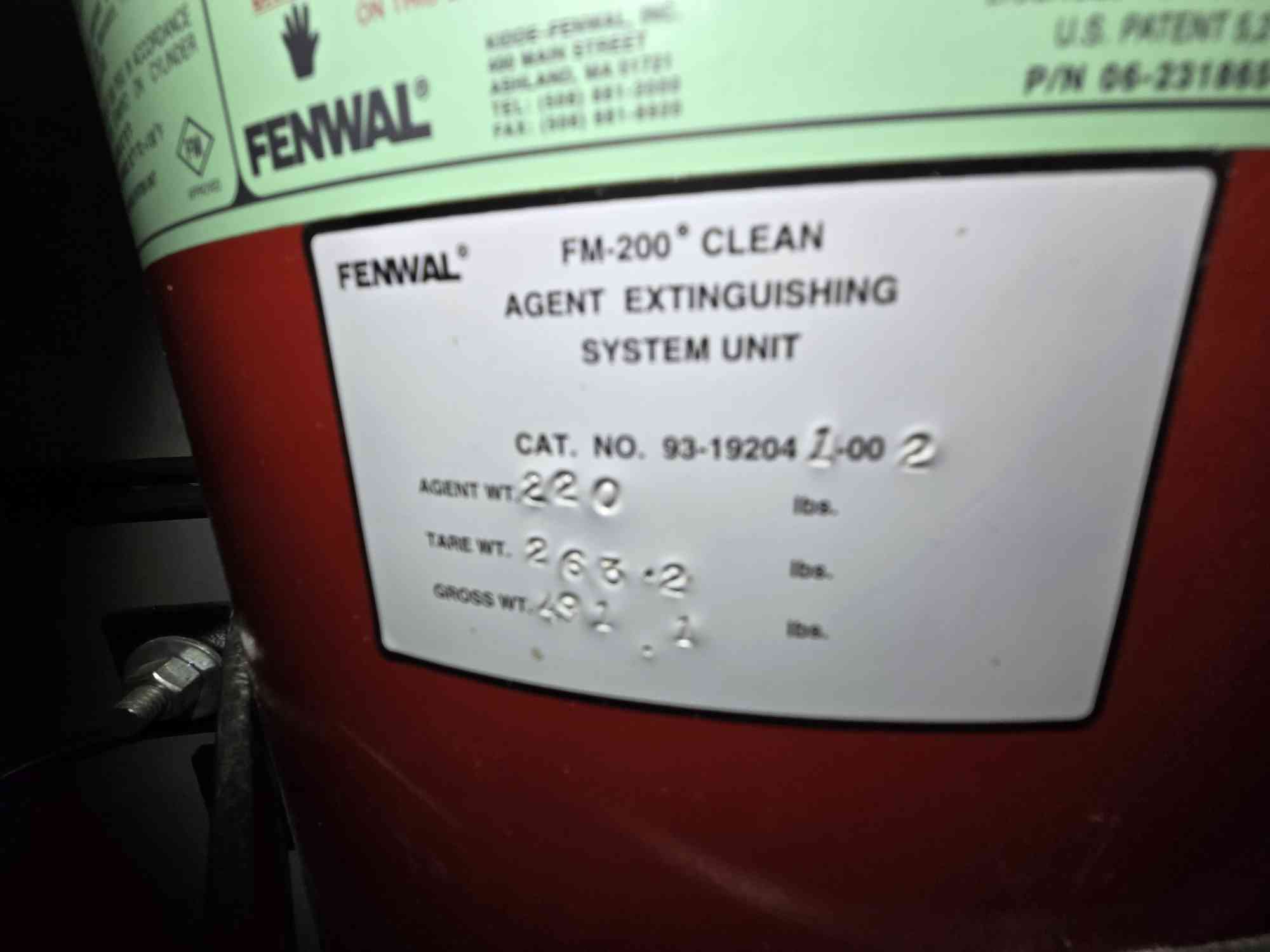 220 lbs. Fenwal #FM-200, Clean Agent Extinguishing System - Image 8