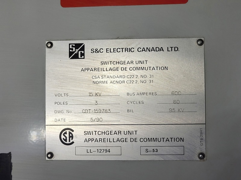 S & C Electric Co Electric Co, 15 KV Switchgear Unit, 600 amps, 3P, (4 available) - Image 2